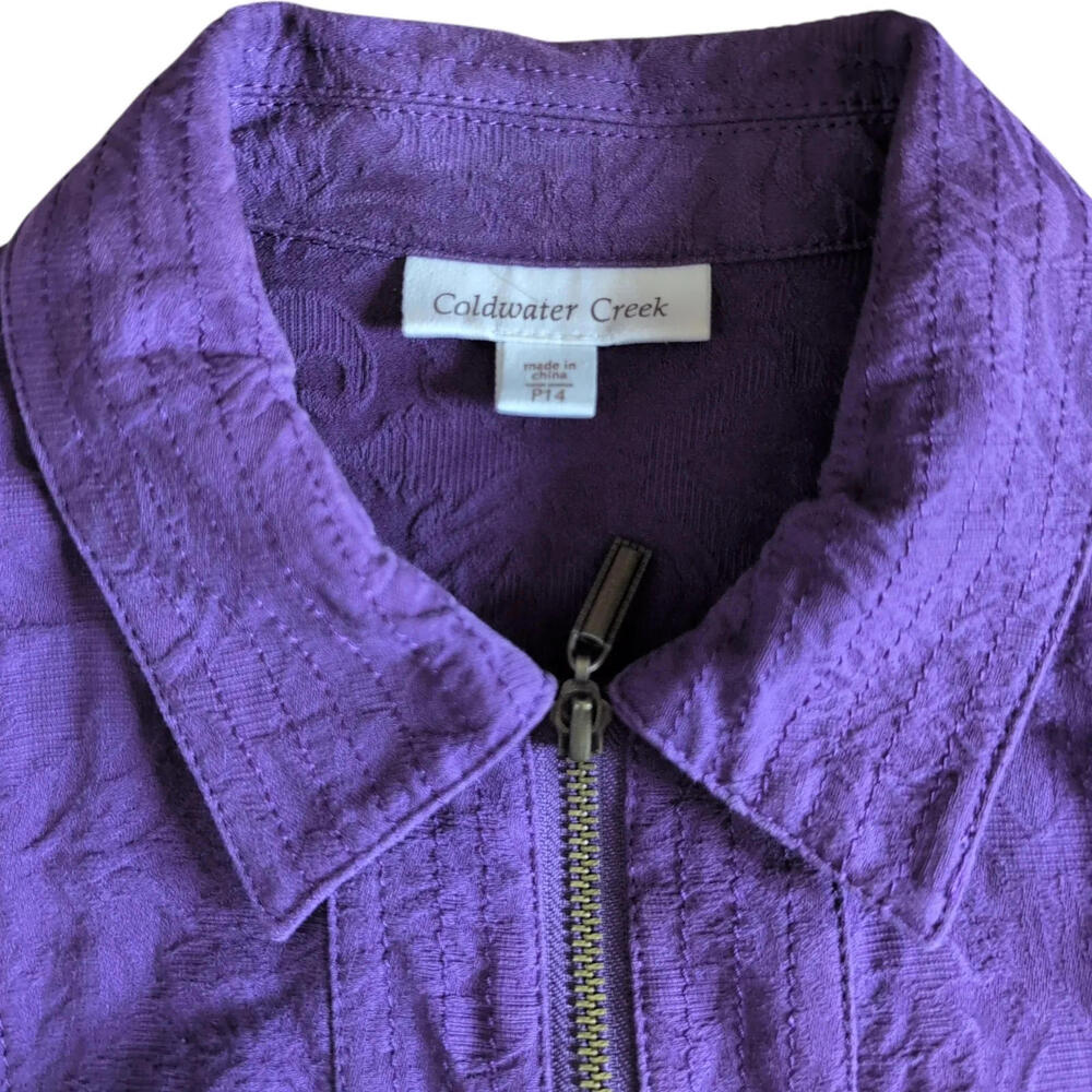 Coldwater Creek Jacket Womens 14P Purple Textured Jacquard Zip Front Petite - Picture 3 of 8